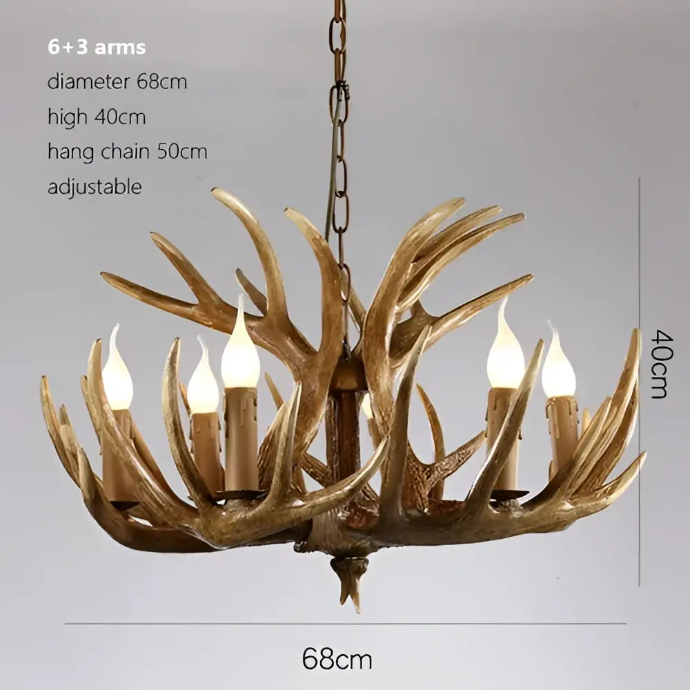 Rustic wood finish decorbites deer antler chandelier with six candle-style bulbs in bronze for dining room light