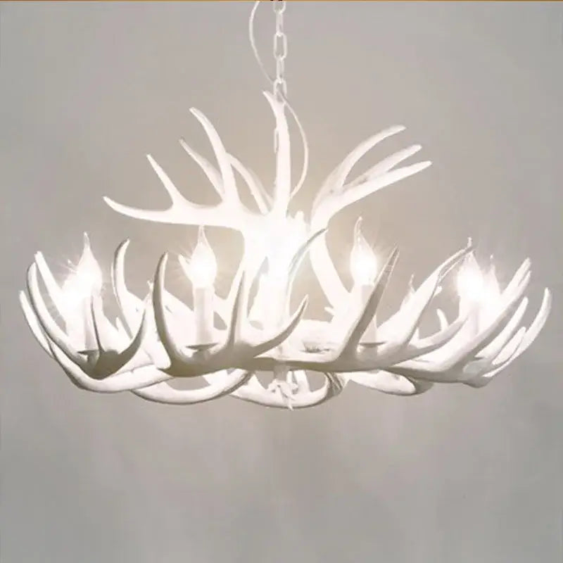 Rustic wood finish decorbites deer antler chandelier with white antlers and multiple illuminated bulbs for dining room decorbites deer