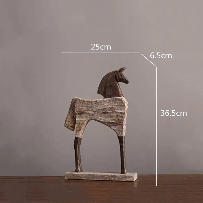 Stylish rustic decorbites horse sculpture with weathered wood finish and dark brown accents on matching wooden base