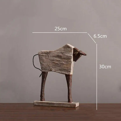 Rustic wood grain horse sculpture with textured weathered body and dark brown legs on matching base decorbites horse sculpture