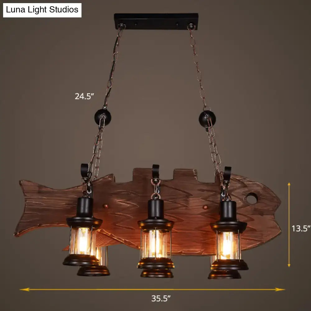 DecorBites country style 6-bulb glass lantern island pendant light with wooden fish design and e26 e27 sockets
