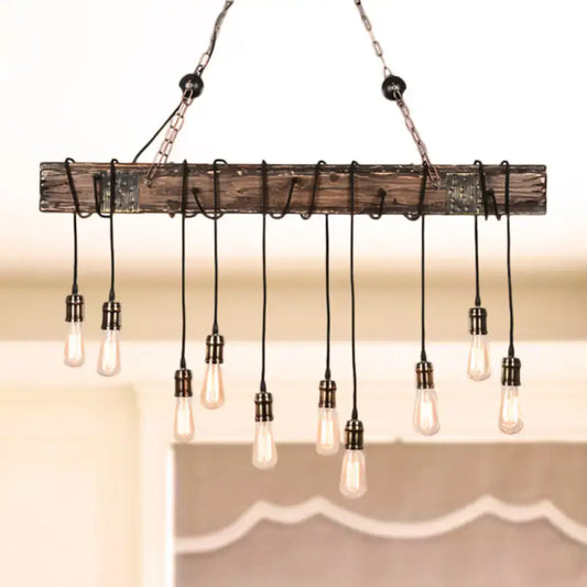 DecorBites™ rustic wooden ceiling fixture with exposed Edison bulbs hanging from black cords for dining room e26 e27 use