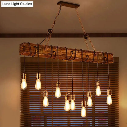 Rustic wooden beam ceiling fixture with multiple exposed e26 e27 bulbs for dining room island lighting by DecorBites™