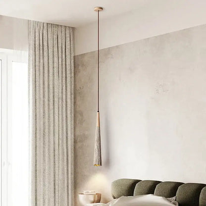 Rustic woven grayish brown designer pendant lamps collection bedroom with copper-toned rod and textured gray tassel decorbites designer pendant
