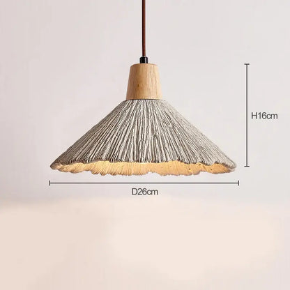 Rustic woven grayish brown designer pendant lamp with textured shade and natural wood top from decorbites pendant lamps collection