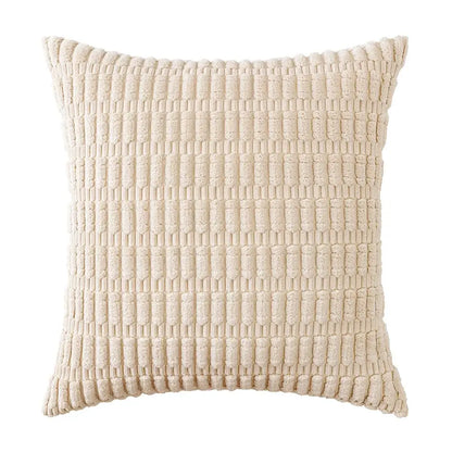 Cream-colored square pillow with textured woven corduroy velvet fabric in sage green corduroy pillowcase set of 2