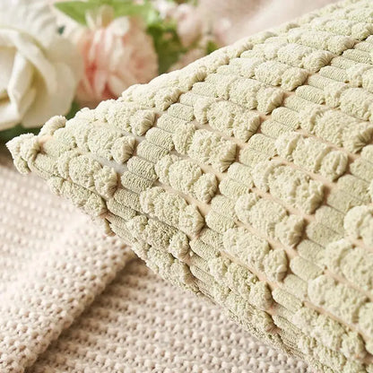 Sage green corduroy velvet pillowcase set featuring a soft textured pillow cover with a raised bumpy pattern for living room cushions