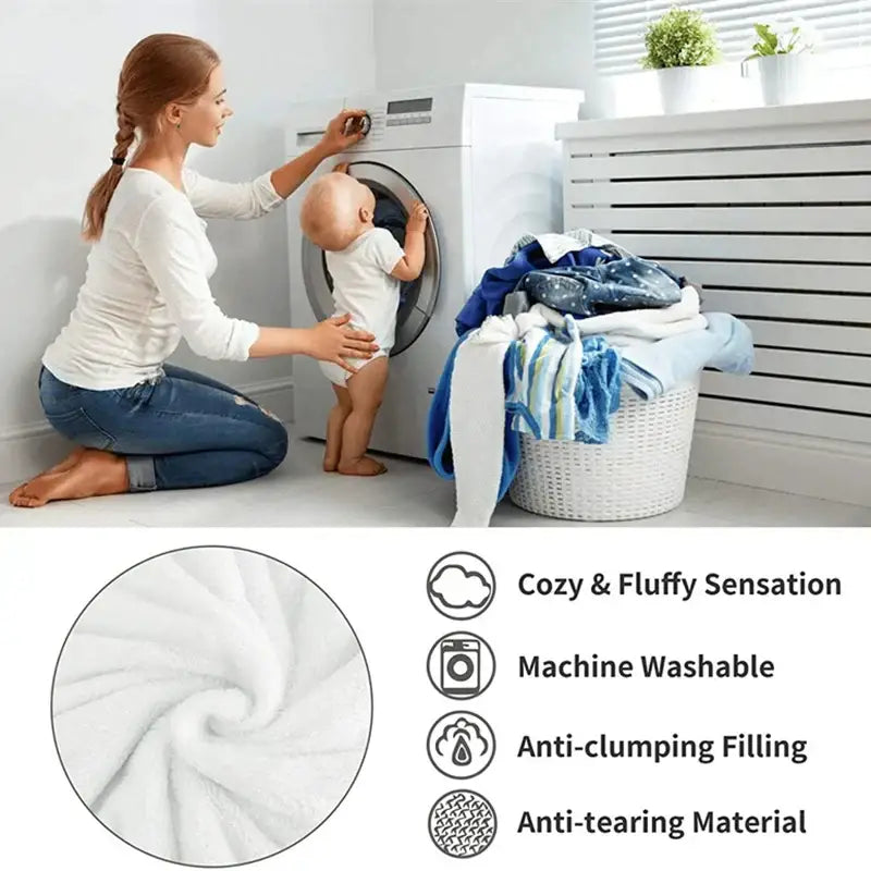 White fluffy blanket with cozy warmth velvet texture and machine-washable anti-clumping filling for autumn decorbites cozy warmth