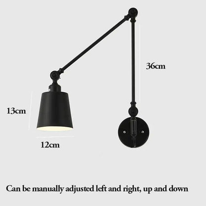 Black matte-finished decorbites adjustable telescopic wall lamp with conical shade for bedroom lighting