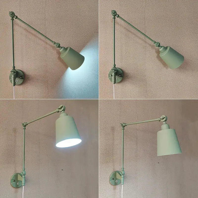 Mint green decorbites adjustable telescopic wall lamp with matte metal arm and conical shade for bedroom