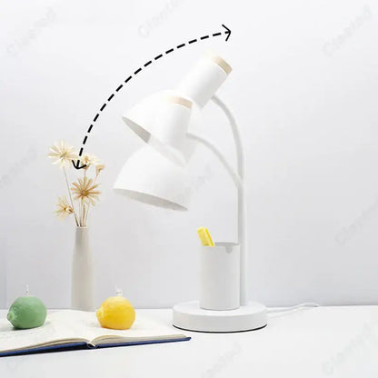 White adjustable desk lamp with three flexible arms and pen holder from decorbites cute nordic for bedroom use