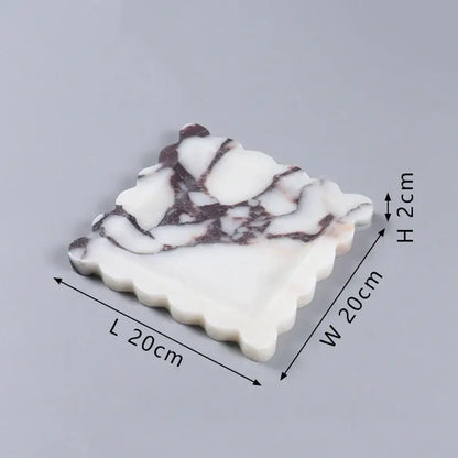 White and dark gray scalloped calacatta viola marble tray 20cm by 20cm luxury kitchen marble tray