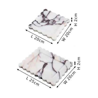 White and gray calacatta viola marble tray with scalloped edges rectangular marble tray for kitchen luxury decor