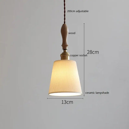 A warm-toned scalloped ceramic led pendant light with vertical pleats hangs from wood and copper for bedroom decorbites ceramic led