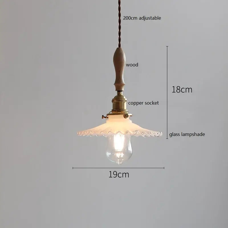 Scalloped white ceramic led pendant light with wooden handle and copper socket for bedroom decorbites ceramic led pendant