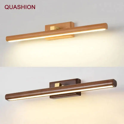 Two modern minimalist led wall sconces with sleek black walnut finish and integrated light strip for bedroom decorbites mirror lamp