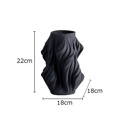 Black ceramic vase with textured wavy surface 22cm tall by 18cm wide for decorbites ceramic vase bedroom decor