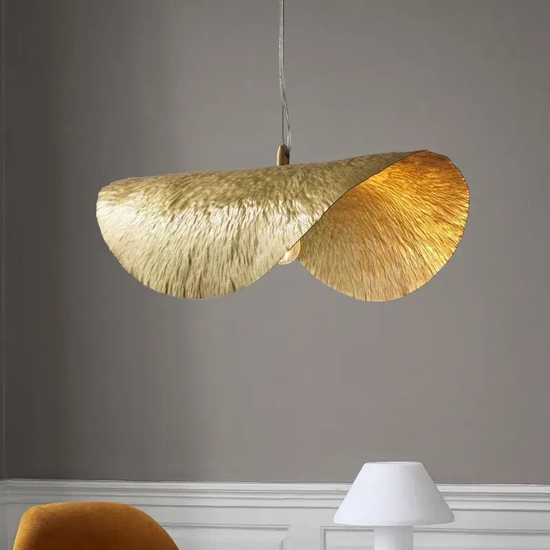 Sculptural brass lotus leaf chandelier with gold leaf fan-like textured design for dining room decorbites brass lotus