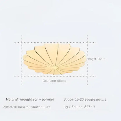 A golden shell-shaped pendant light made of wrought iron and polymer for decorbites cream flower dining room decor