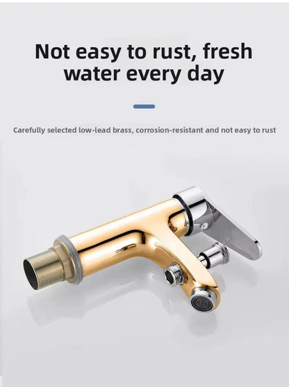 Gold-finished single-handle multifunctional shower faucet set made of low-lead brass with a sleek modern design