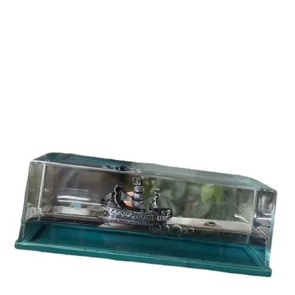 Silver black pearl pirate ship model in glass display case with teal base for decorbites black pearl office decor
