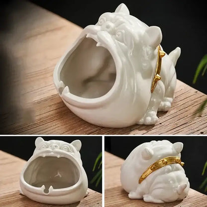 White bulldog ceramic ashtray with gold collar silver bulldog ceramic ashtray for living room desktop accessory