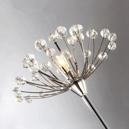 Silver crystal dandelion led floor lamp with sleek metallic stem and faceted bulbs for living room decorbites floor lamp