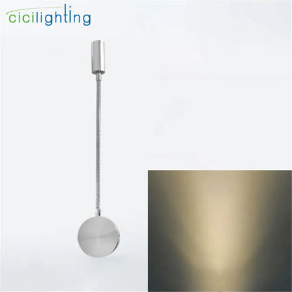 Silver flexible gooseneck led wall sconce with cylindrical pendant light and circular base for bedroom reading by decorbites 3w flexible