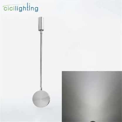 Silver flexible gooseneck LED wall sconce with metallic finish and circular base for bedroom reading decorbites 3w flexible