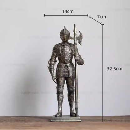 Silver-plated iron armored soldier knight figurine with battle axe for decorbites living room decor display stand