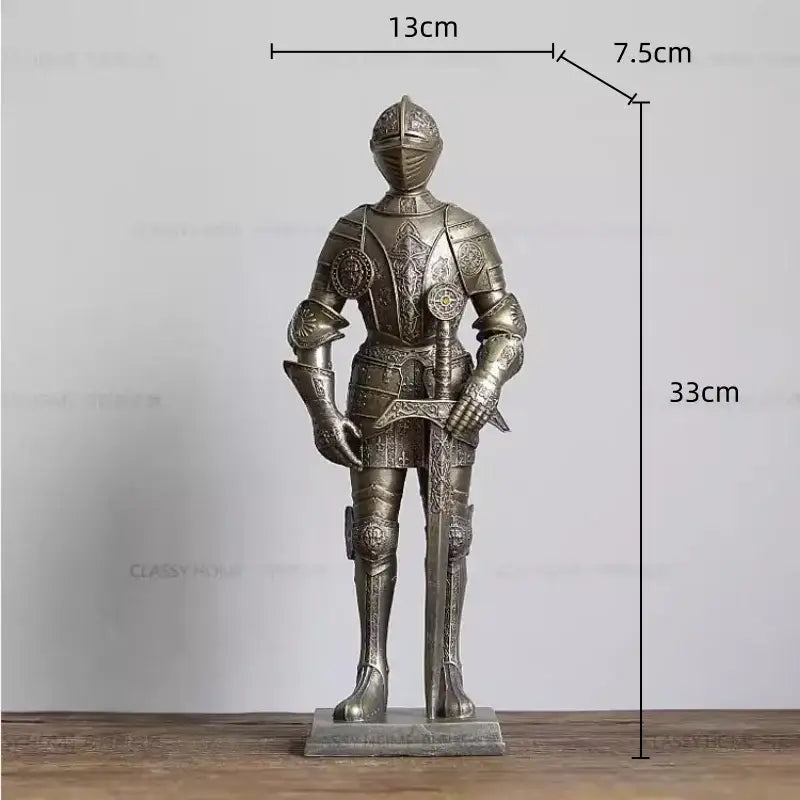 Silver-plated iron armored soldier knight figurine 33cm tall with detailed embossed patterns for living room decorbites decor