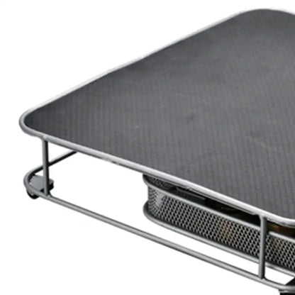 Silver metal coffee capsule storage rack with textured black surface and mesh compartment by decorbites coffee capsule