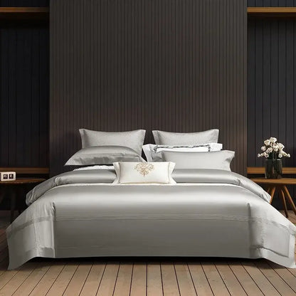Silver satin egyptian cotton bedding set with subtle embroidered detailing and soft sheen decorbites 1000tc egyptian