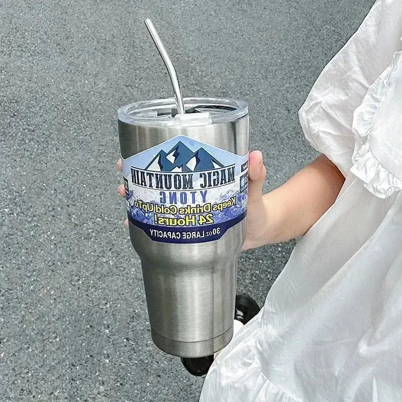 DecorBites™ Freeze Thermos Bottle Straw Stainless Steel Tumbler 30oz - Ice Mountain Cup
