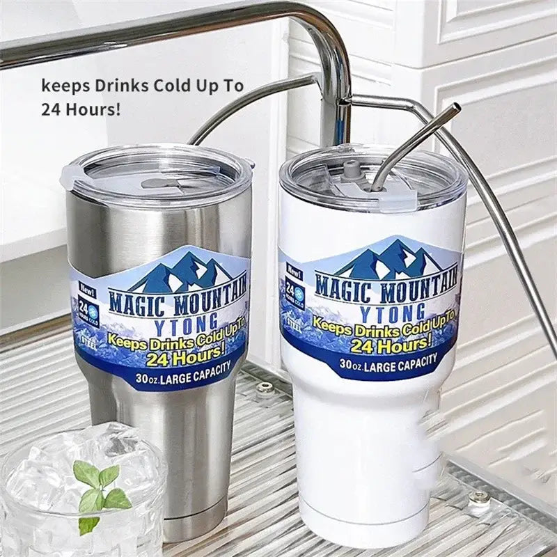 DecorBites™ Freeze Thermos Bottle Straw Stainless Steel Tumbler 30oz - Ice Mountain Cup