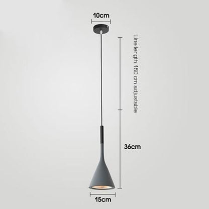 Simple single head chandelier featuring a gray cone-shaped pendant light with black accents and adjustable cord