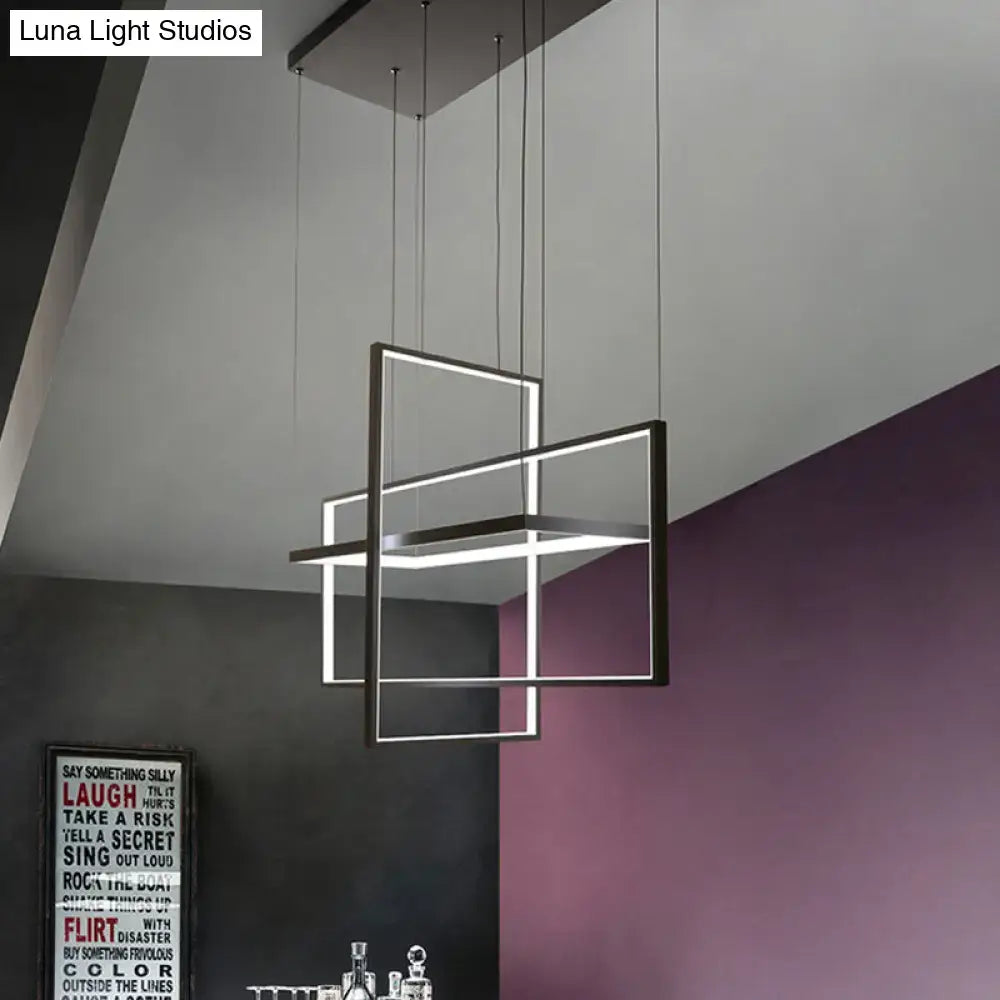 Modern black metal led island light with simple style geometric pendant and warm white natural rectangular panels
