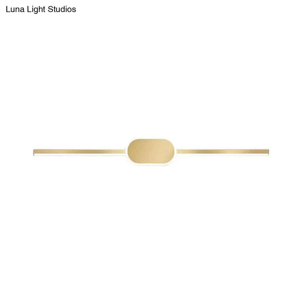 Gold-toned minimalist led vanity sconce with simple style wall mounted elongated rectangular design and oval accent