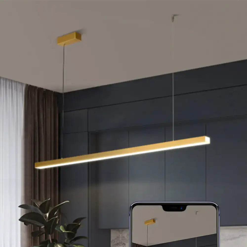 Gold-finished rectangular simplicity led metal pendant lighting with bulb included for dining room ceiling installation