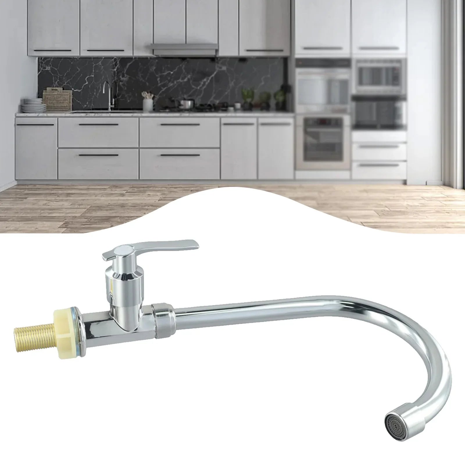 Chrome finished single hole kitchen faucet with curved spout and single lever handle for cold water use