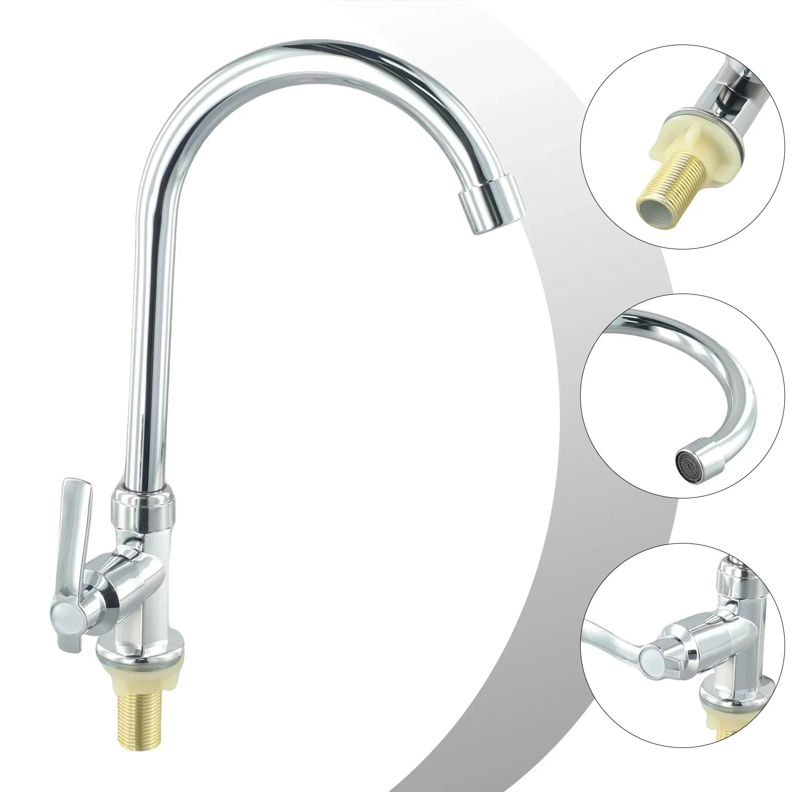 Chrome finished single hole kitchen sink faucet with sleek curved spout single lever handle stainless steel cold water tap