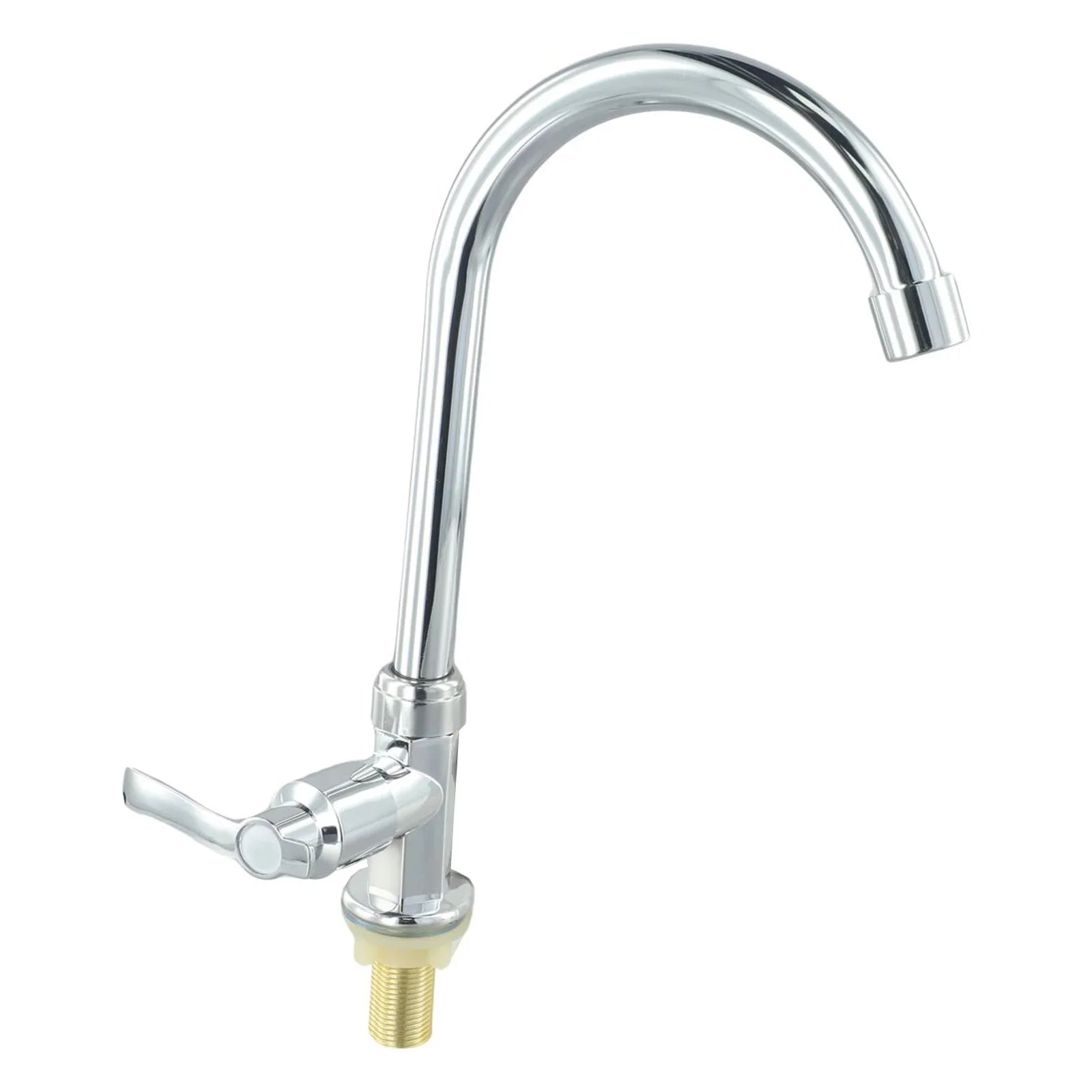 Chrome finished single hole kitchen faucet with curved spout and single lever handle for cold water use
