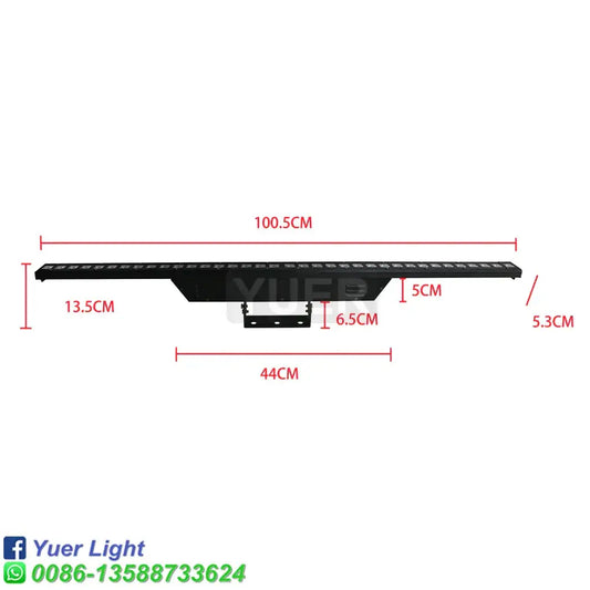 Sleek black led beam wash wall light with precise dimensional markings for decorbites led beam stage decor