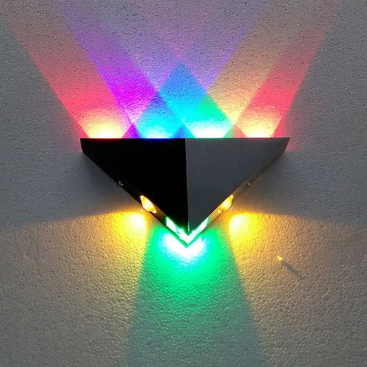 Sleek black triangular wall lamp with colorful rainbow prismatic effects for modern living room led inch fixture