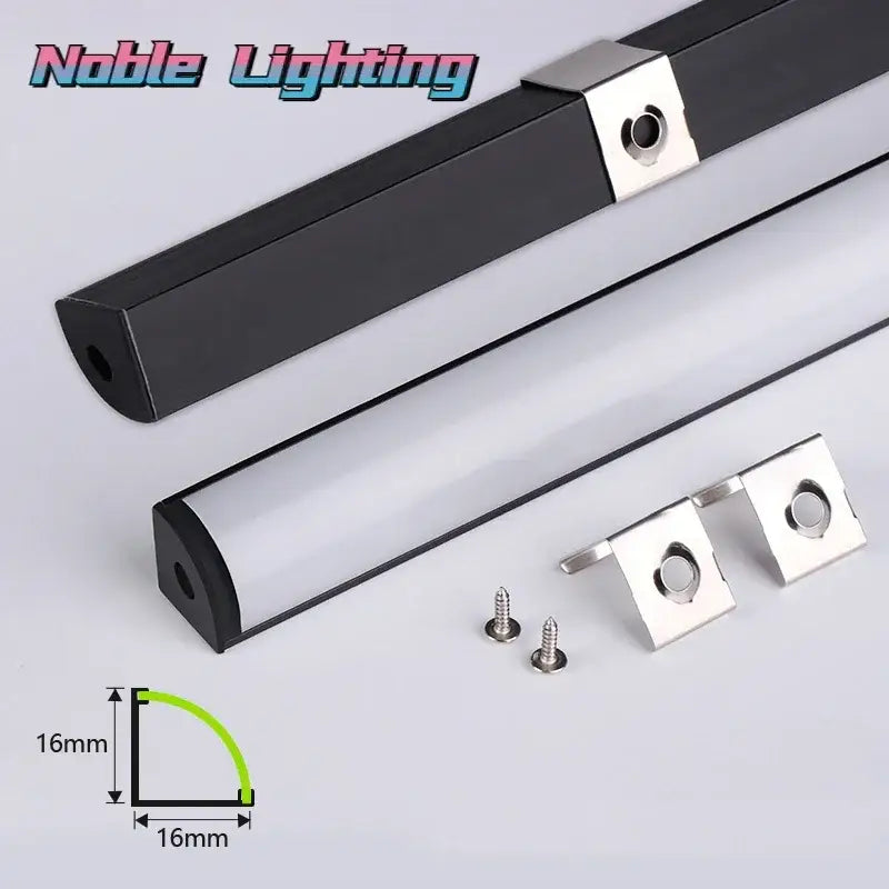 Sleek black and silver led aluminum profile kitchen corner light with mounting brackets for easy installation by decorbites black v led