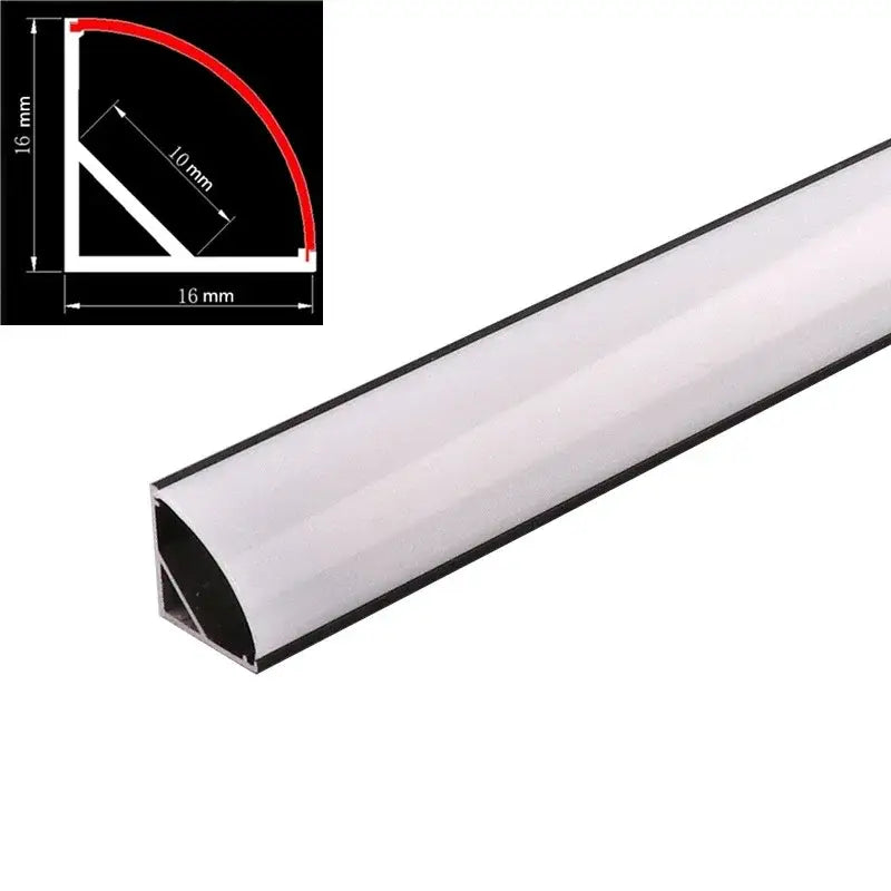White acrylic corner profile with black trim 16 mm wide for sleek black v led aluminum profile by decorbites black