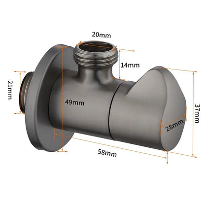 Matte black brushed metal corner valve bathroom faucet with sleek angular design for water control use