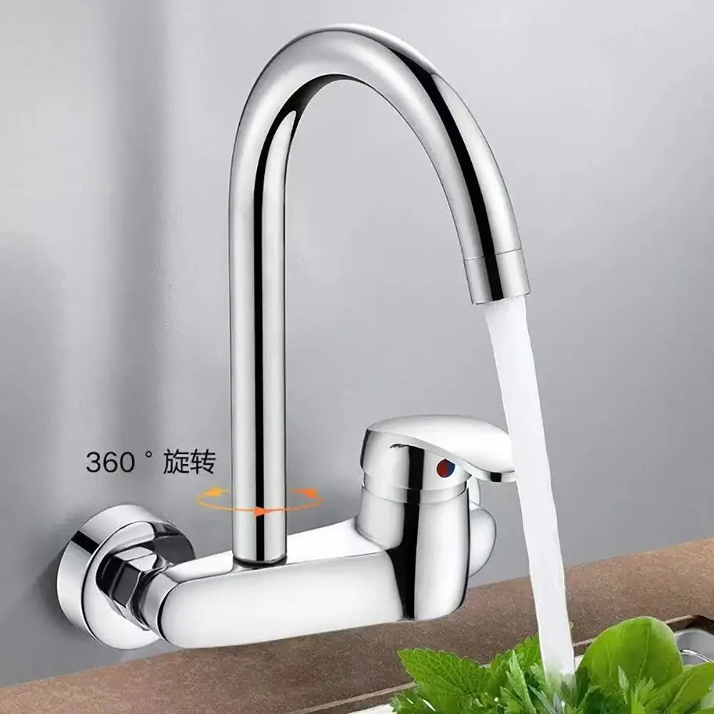 Sleek chrome curved spout single lever kitchen faucet with a polished finish and ergonomic handle for easy control