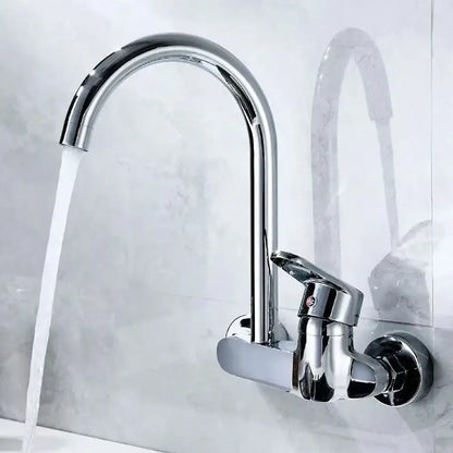 Sleek chrome curved spout single lever kitchen faucet with modern design and polished chrome finish