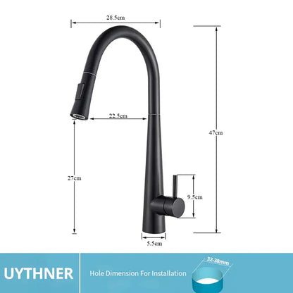 Black matte-finish swivel kitchen faucet with pull-down spray head for decorbites gold swivel kitchen use